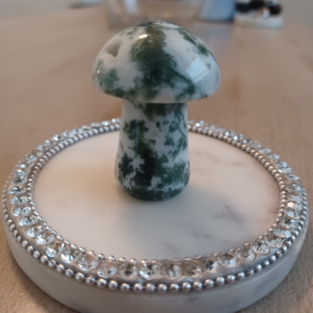 Green & White Moss Agate Crystal Mushroom #2 - Picture 1 of 9